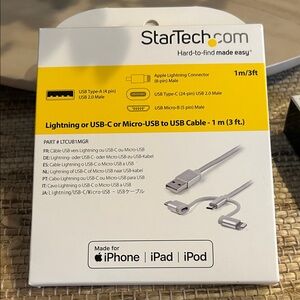 3ft White Lightning/USB-C/Micro-USB to USB Cable